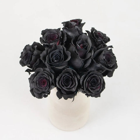 Black Widow Rose Flower Bunch in Vase