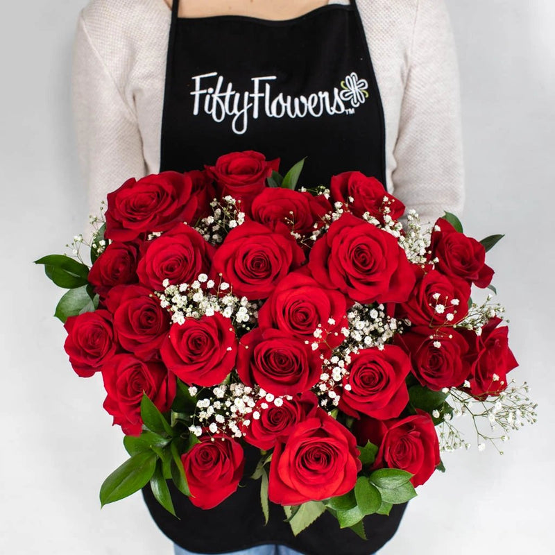 Long Stem Red Flower Bouquet in Hand