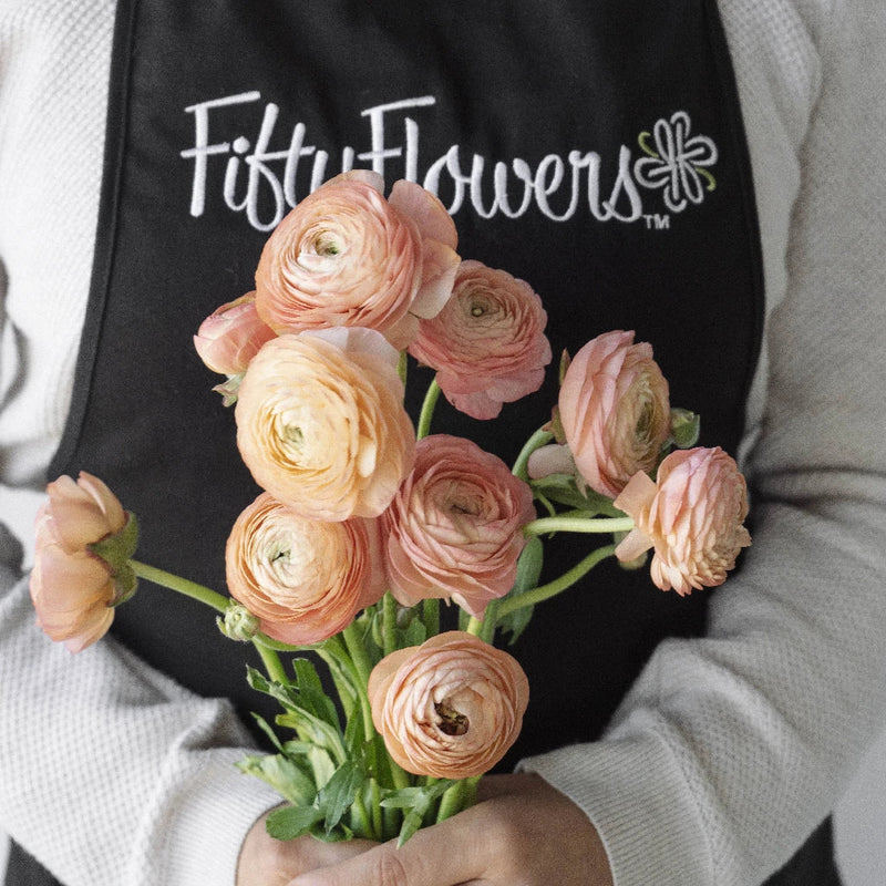 Peachy Coral Ranunculus Fresh Cut Flower Apron - Image