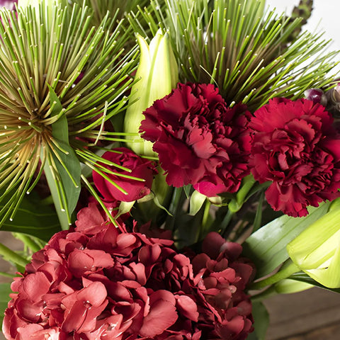Pops of Red Flower Bouquet Up Close
