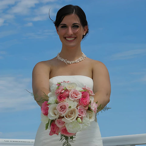 Bright Pink and White Wholesale Rose Carnation Bunch in a hand