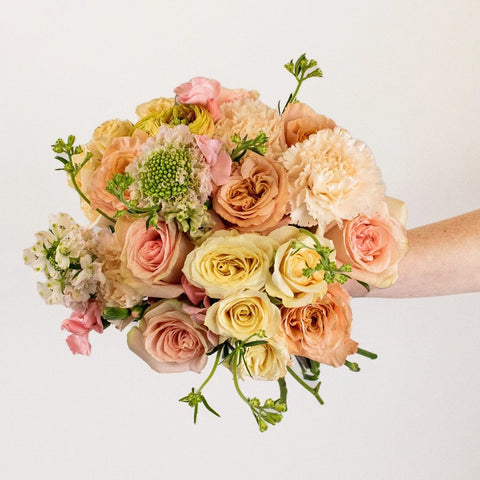 Shimmer Peach Rose Flower Bouquet Up Close