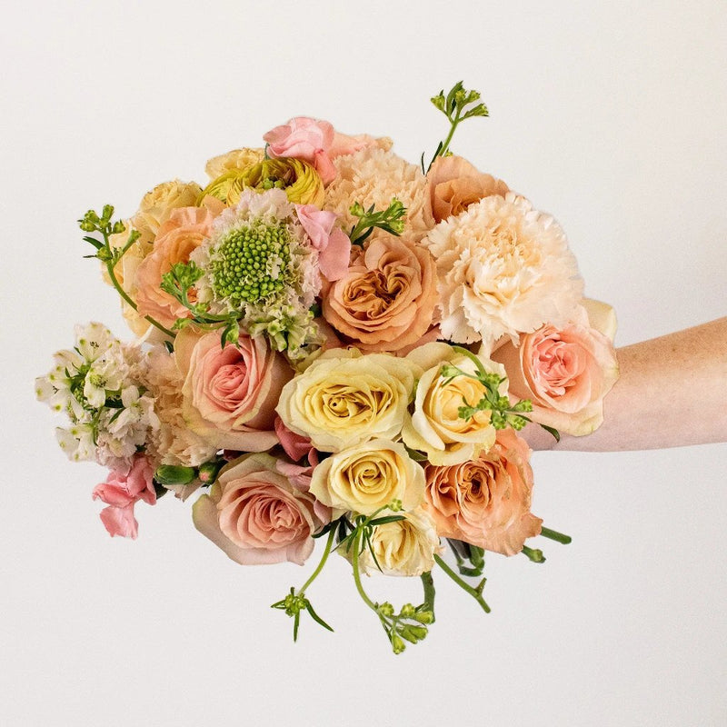 Shimmer Peach Rose Flower Bouquet Up Close