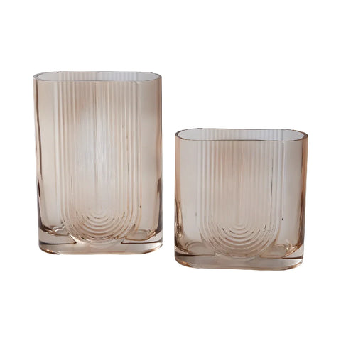 Square Amber Glass Flower Vase Close Up - Image