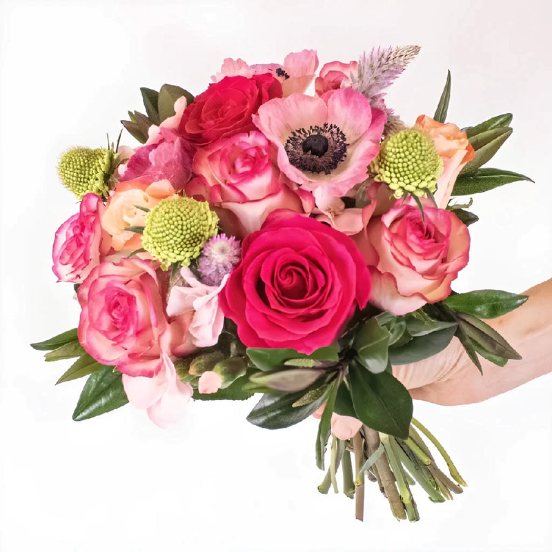Vibrant Pink Valentine Flower Bouquet Hand - Image