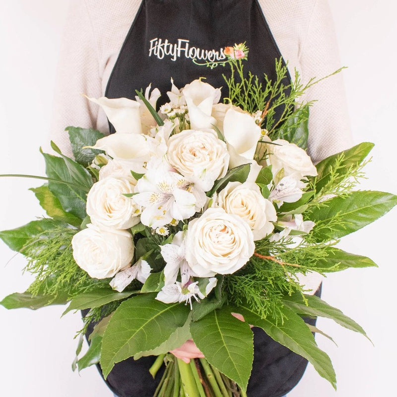 Warm Wishes White Calla Lily Flower Bouquet