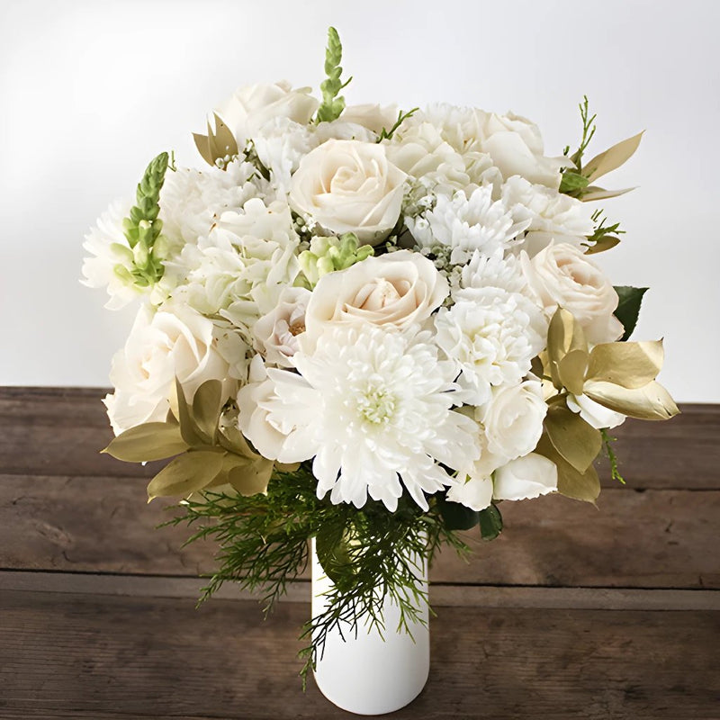White and Gold Flower Bouquet in a Vase