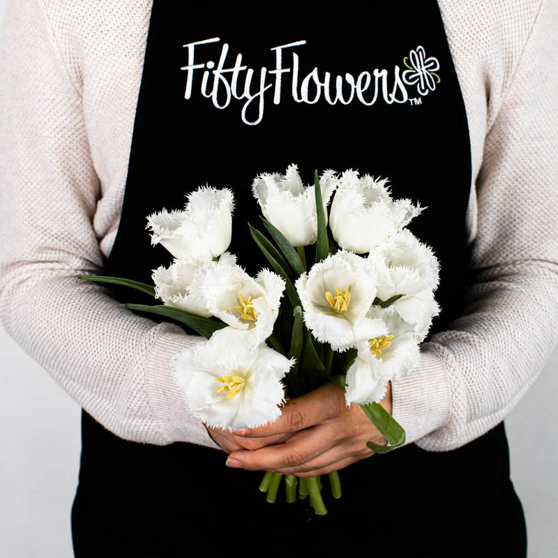 White Fringe Tulip Flower Bunch in Hand