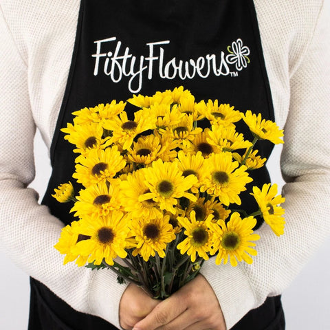 Yellow Novelty Mini Pom Flower Bunch in Vase