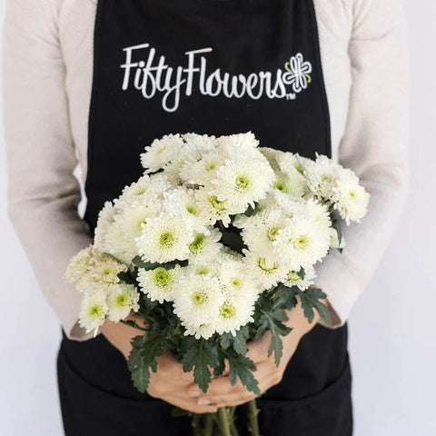 Zip Mini Button Pom White Flower Apron - Image
